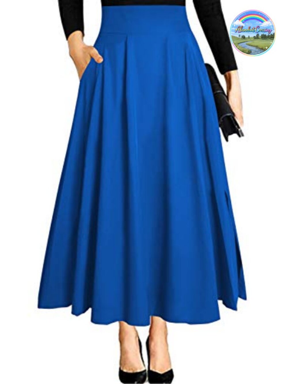 RANPHEE 95% Polyester High Waist A-Line Maxi Skirt with Pockets